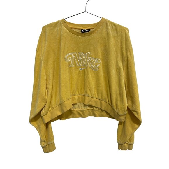 Nike Terry Sweatshirt Size Small Crewneck Cropped Pullover Yellow White Sporty - Picture 3 of 9